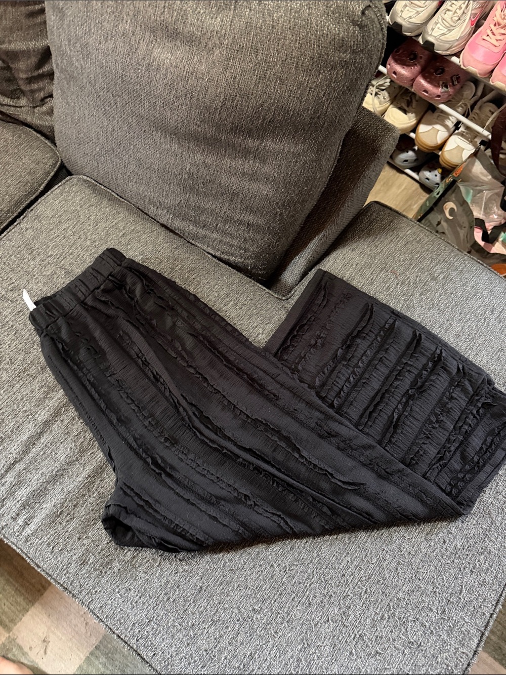 Wide Leg Black Ruffle Pants